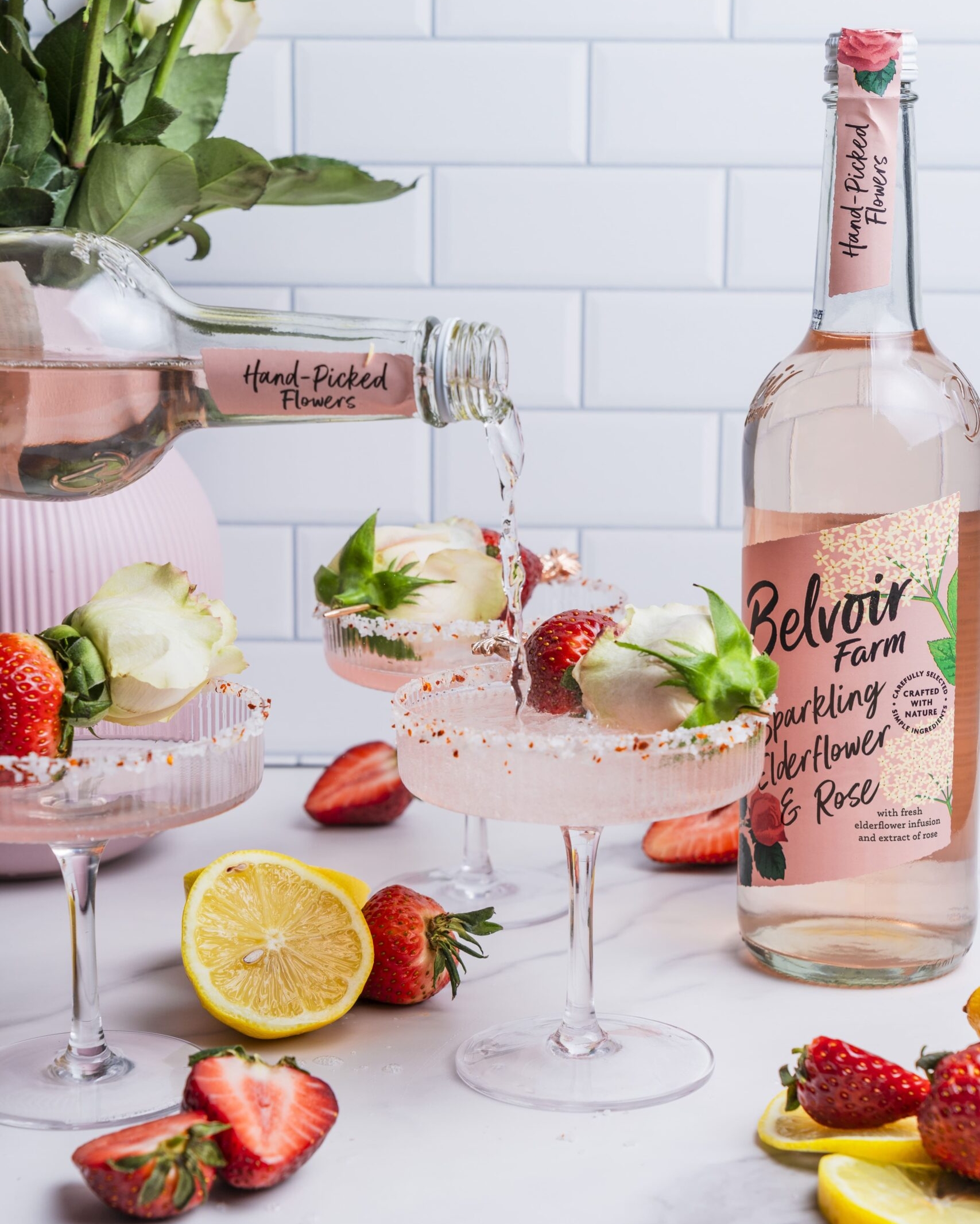 Strawberry, Elderflower and Rose Champagne Margarita